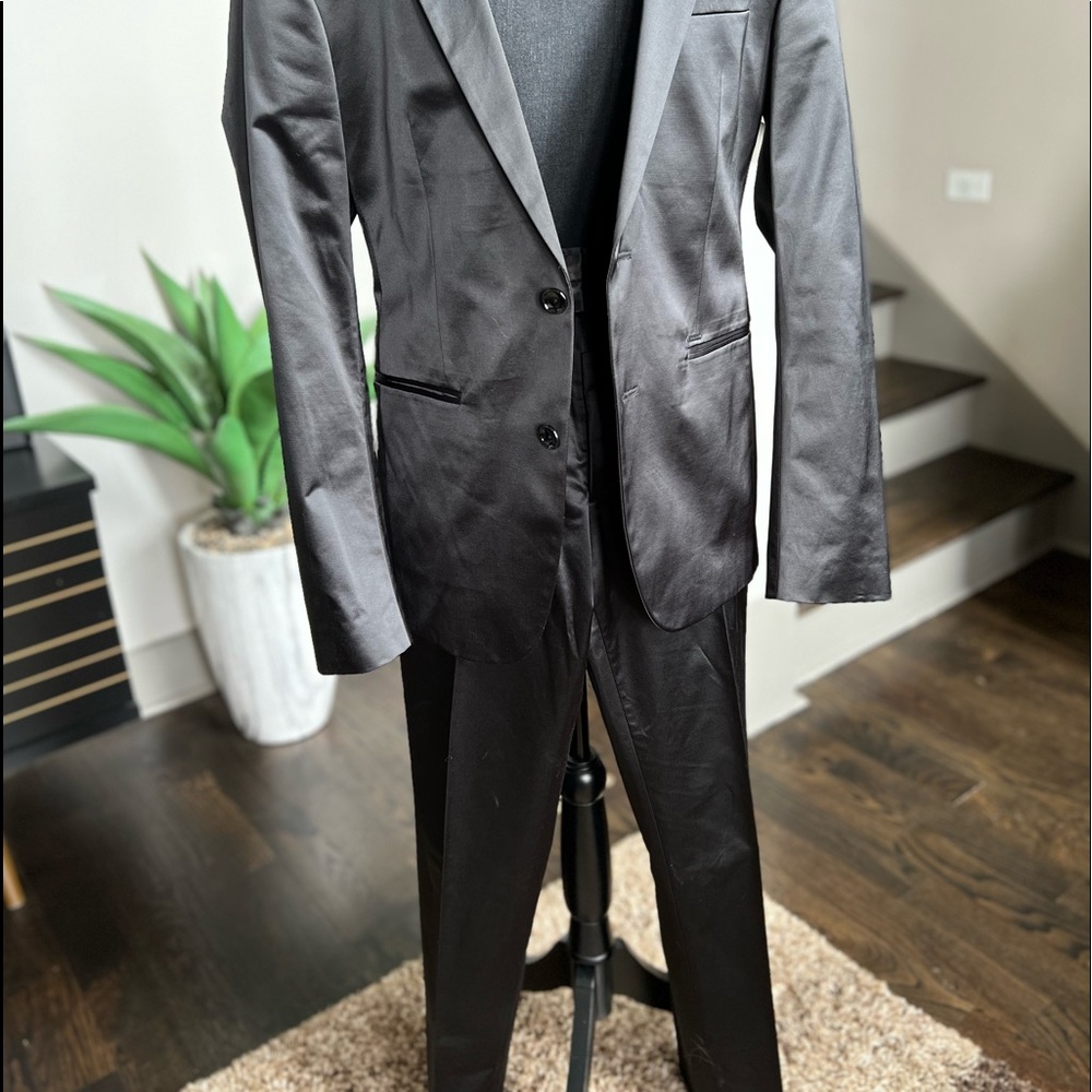 Zara Mens Black Satin Red Carpet Suit -